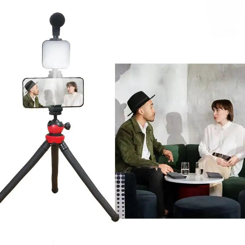 Content Creator Kit Extendable Phone Tripod Selfie Stick Phone Vlog d WithTripod Stan LED Light Phone Mount And Mic Accessories