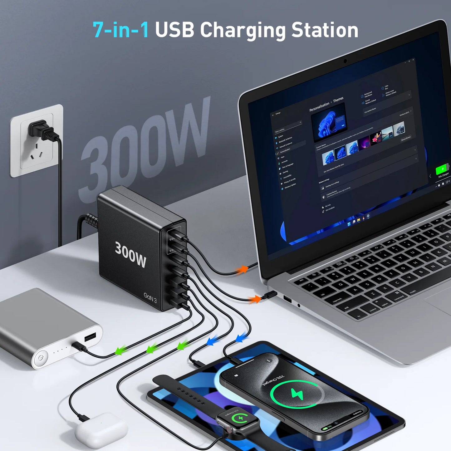 USB C Fast Charger 300 Watt: 7 Port USB