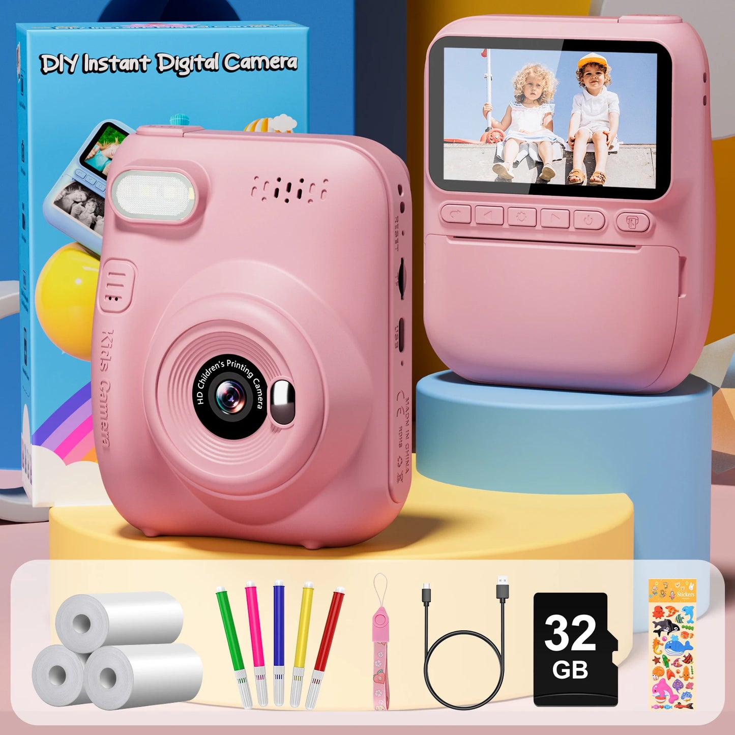 Educational Toys Kids Projection Video Camera, 1080P Digital Camera for Kids with 3 Rolls of Printer Paper, Kids Camera for 6-12 Years
