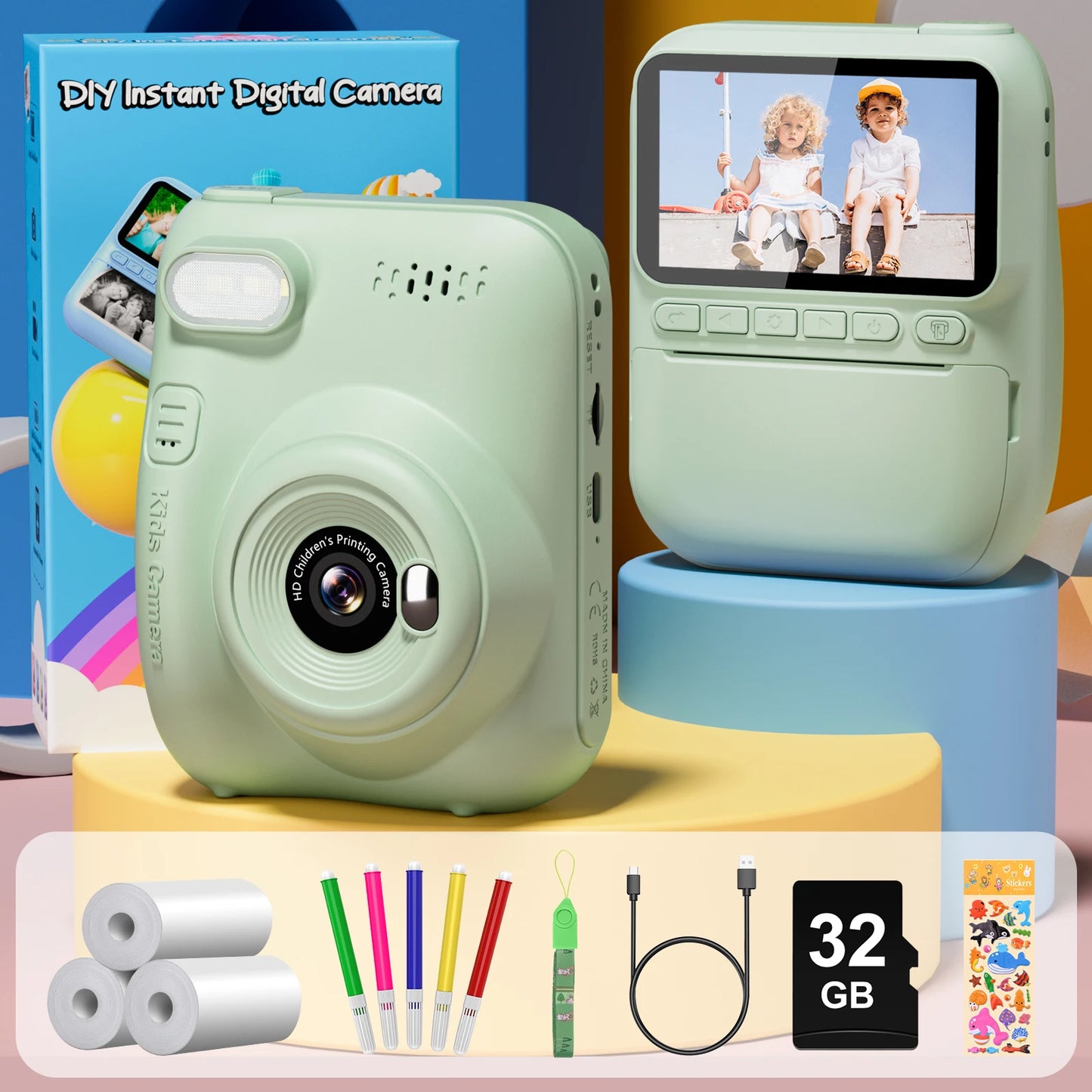 Educational Toys Kids Projection Video Camera, 1080P Digital Camera for Kids with 3 Rolls of Printer Paper, Kids Camera for 6-12 Years