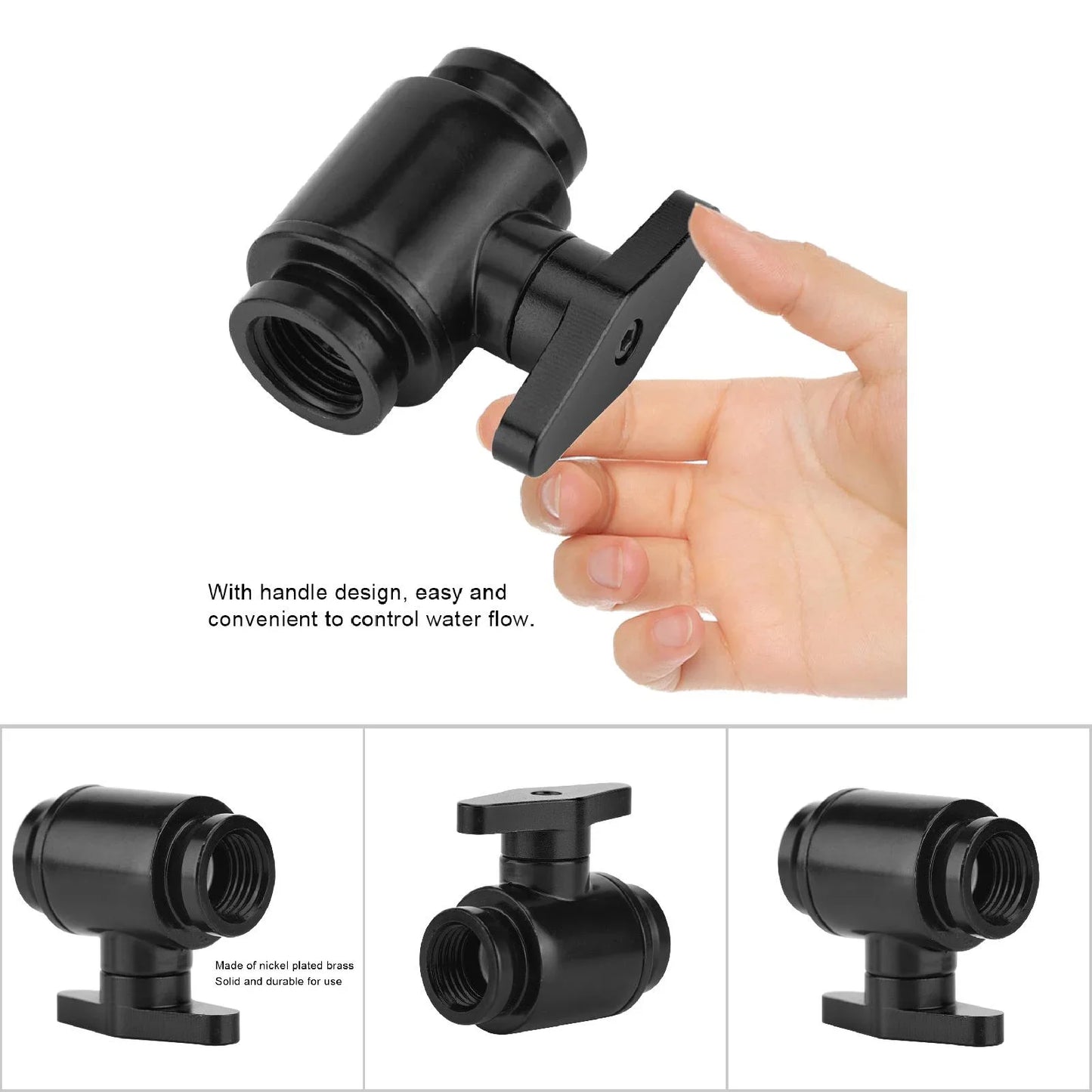 Water Cooled Hard Tube Valves G1/4 in. Female Black Water Ball Valve (Black Handle) for Computer Water Cooling Systems