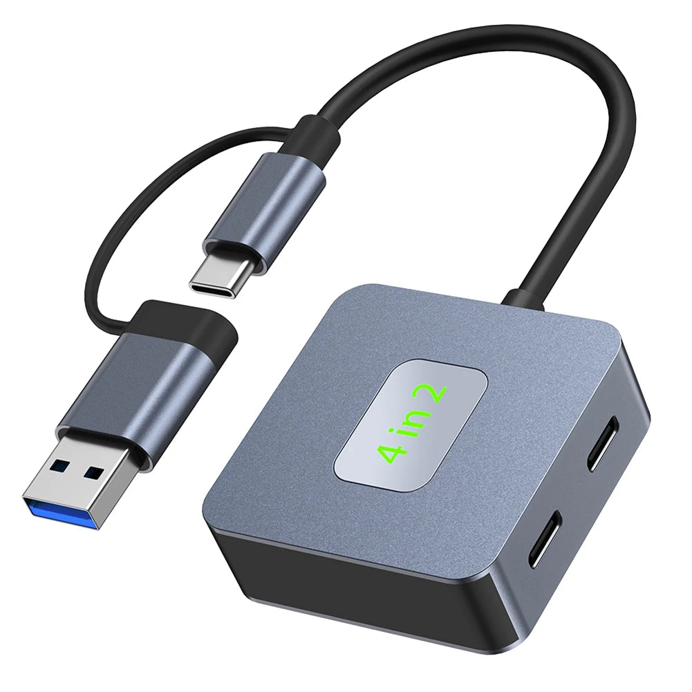 USB 3.2 Hub 4 in 1 USB C Hub USB-C/USB-A To 10Gbps USB 3.2 Mini 4 Port USB Hub Docking Station Type C HUB Computer Accessories