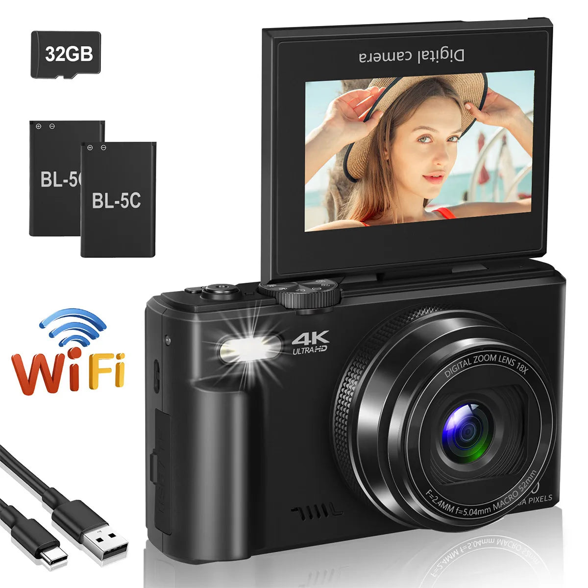 4K compact digital photography camera, 18x digital zoom,