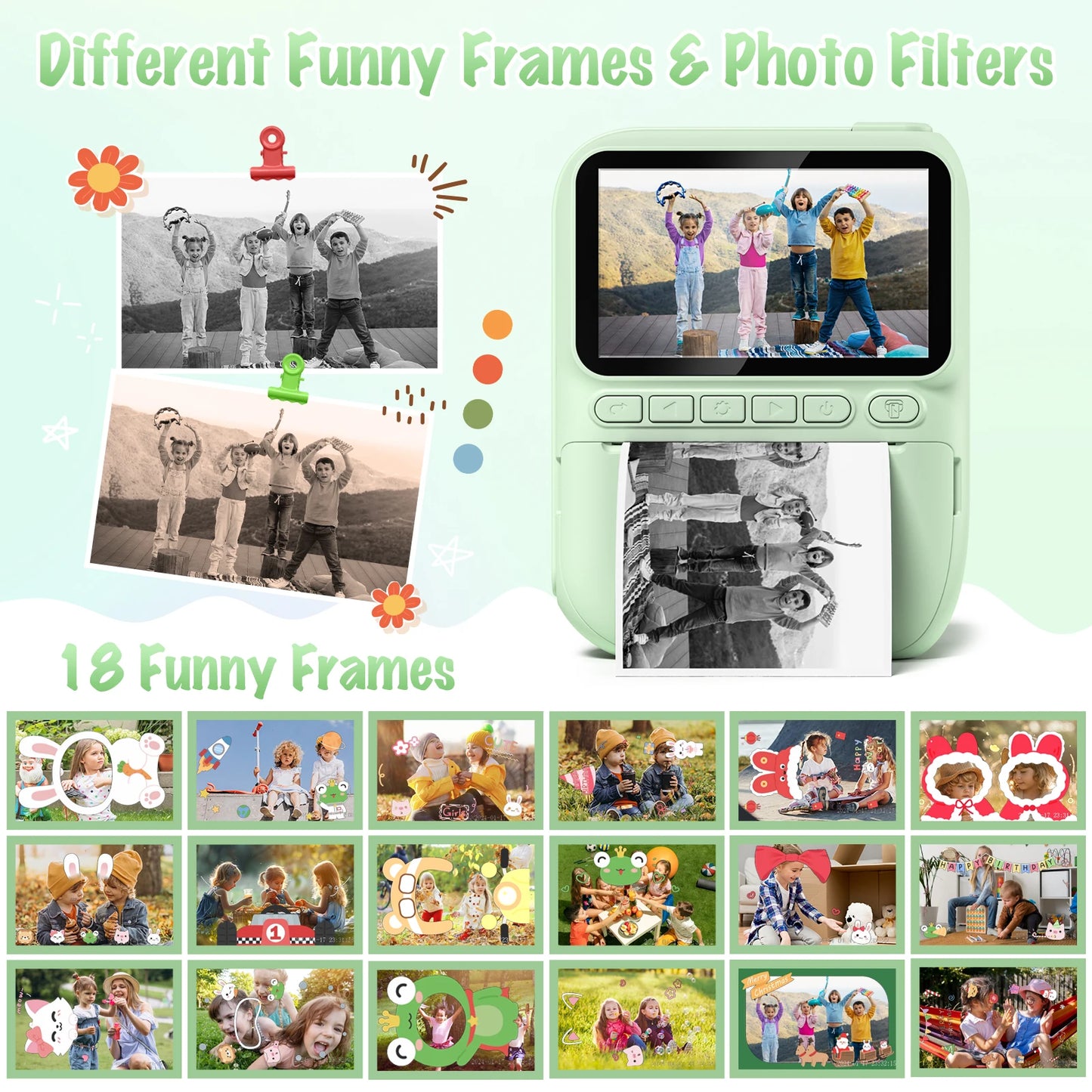 Educational Toys Kids Projection Video Camera, 1080P Digital Camera for Kids with 3 Rolls of Printer Paper, Kids Camera for 6-12 Years