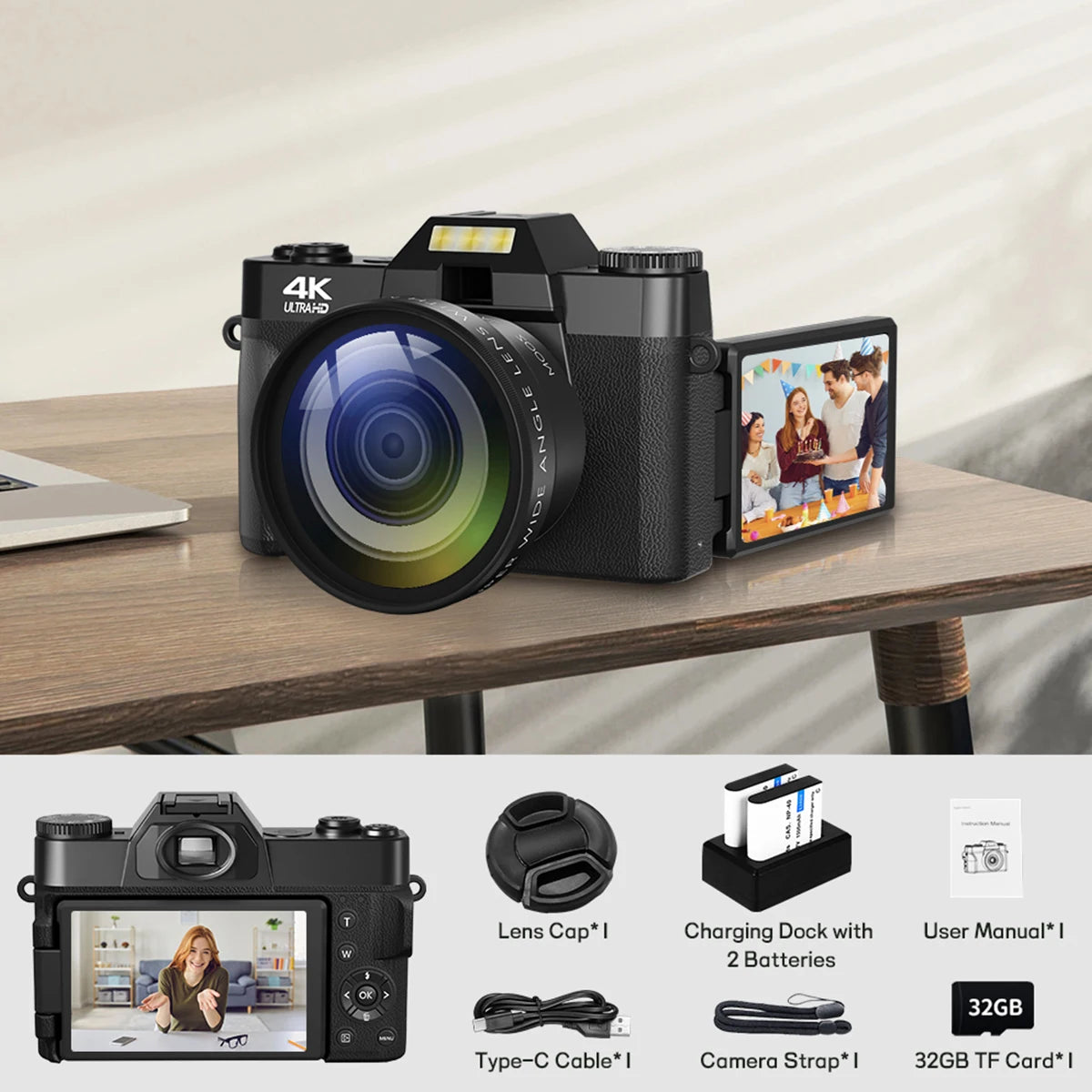 Compact Digital Photography Camera 4K WIFI Webcam Retro Vlog