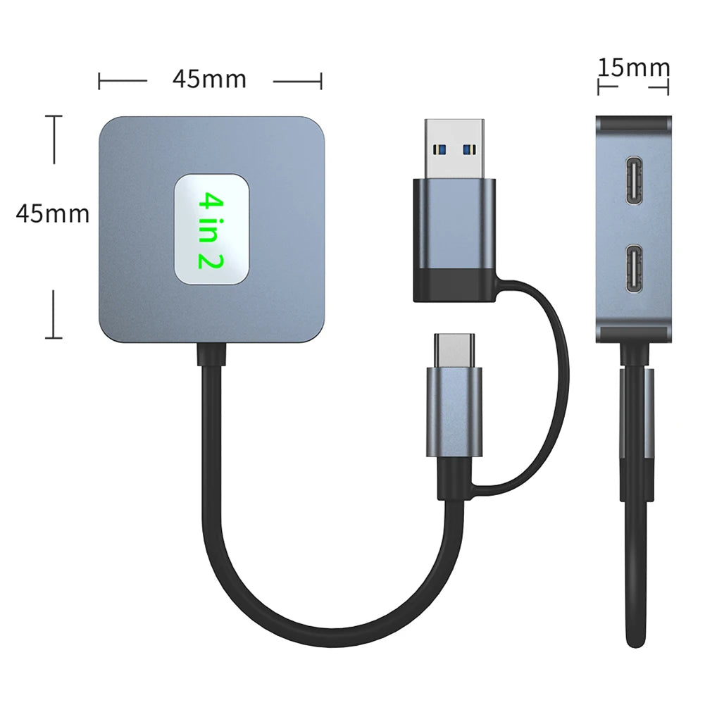 USB 3.2 Hub 4 in 1 USB C Hub USB-C/USB-A To 10Gbps USB 3.2 Mini 4 Port USB Hub Docking Station Type C HUB Computer Accessories
