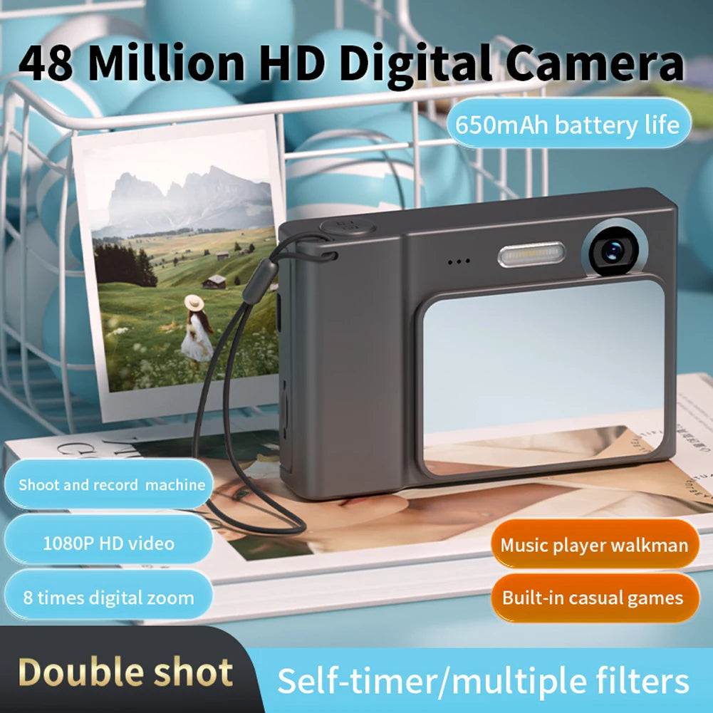 2.4 Inch Kids Digital Camera 1080P 48MP Retro Students Camera 8 X Zoom Camcorder Travel Cameras for Entry-Level Photography