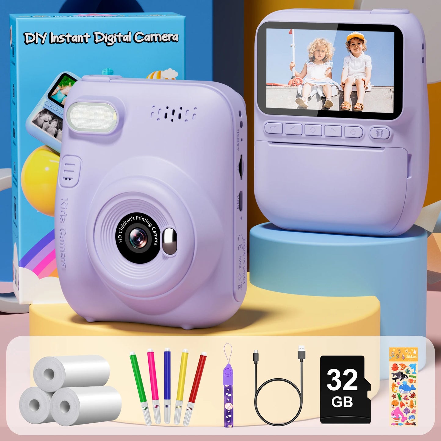 Educational Toys Kids Projection Video Camera, 1080P Digital Camera for Kids with 3 Rolls of Printer Paper, Kids Camera for 6-12 Years