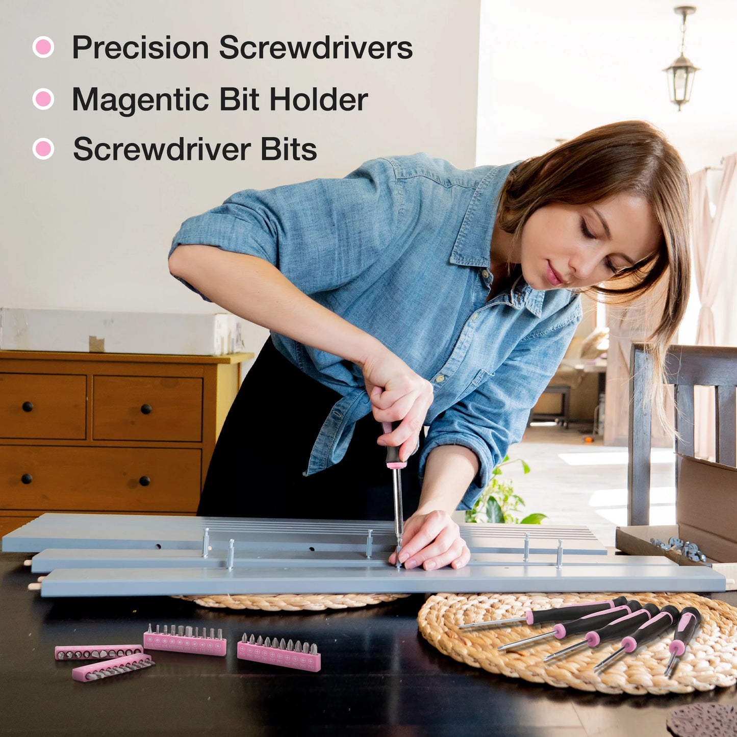 WORKPRO Pink Tool Kit, 263-Piece Home Repairing Tool Set