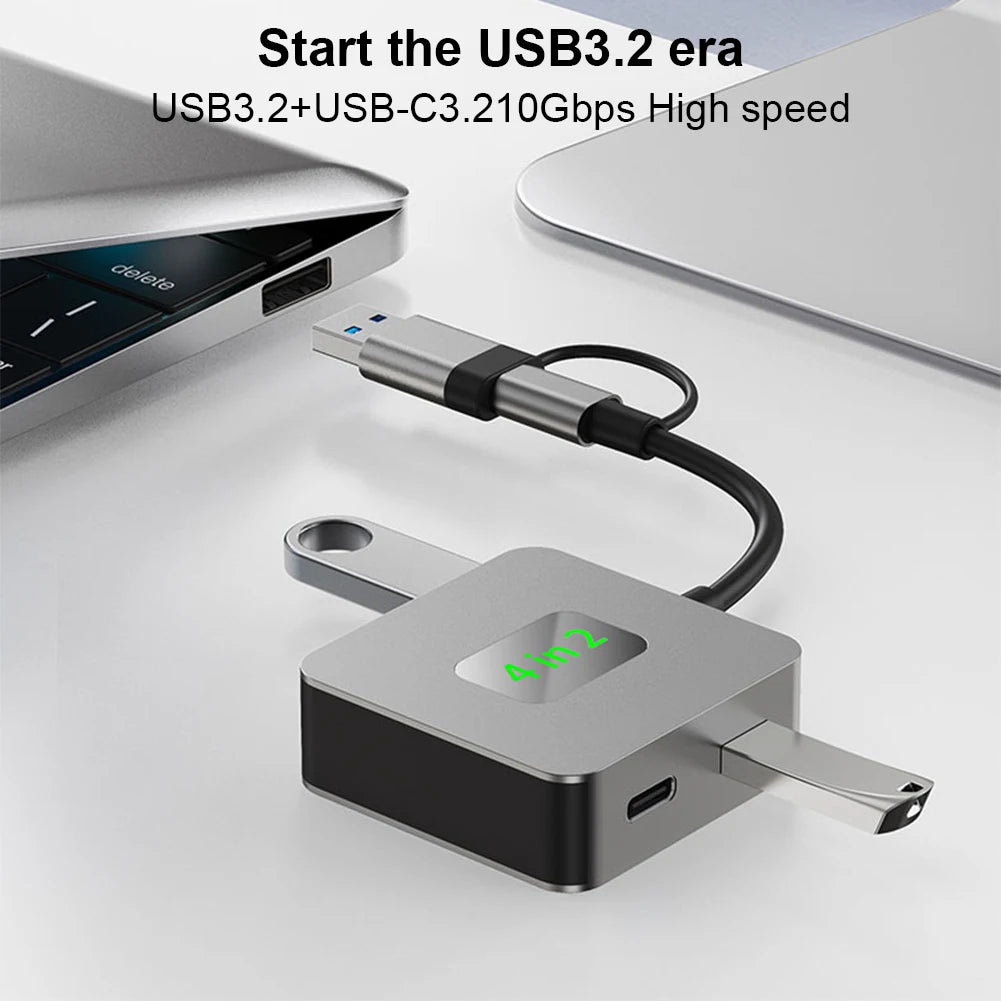 USB 3.2 Hub 4 in 1 USB C Hub USB-C/USB-A To 10Gbps USB 3.2 Mini 4 Port USB Hub Docking Station Type C HUB Computer Accessories