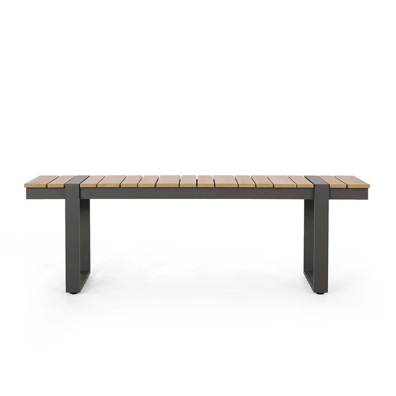 RV Modern Outdoor Dining Bench Stool, Gray + Natural