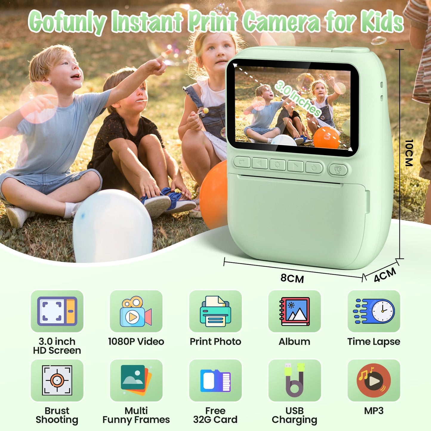 Educational Toys Kids Projection Video Camera, 1080P Digital Camera for Kids with 3 Rolls of Printer Paper, Kids Camera for 6-12 Years
