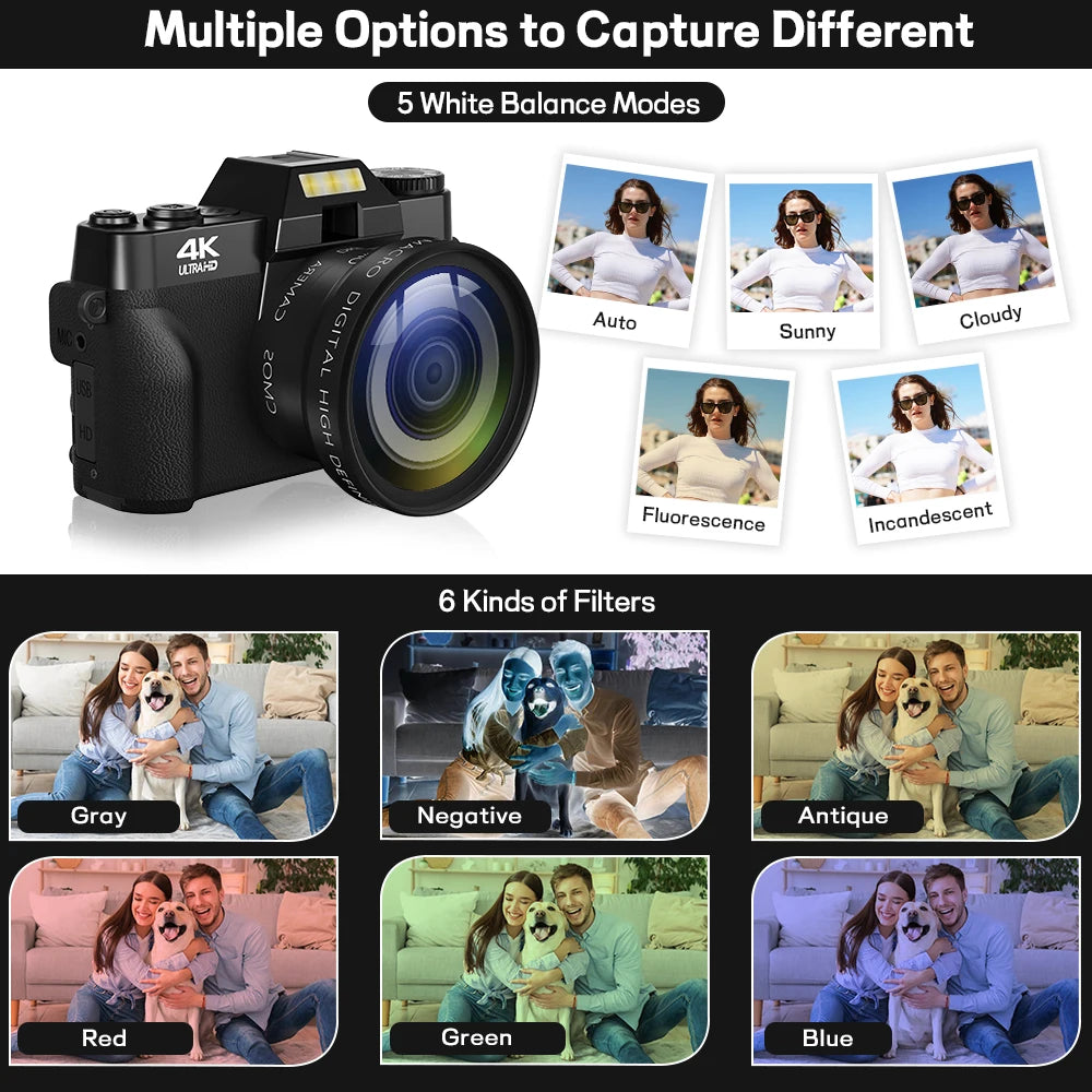 Compact Digital Photography Camera 4K WIFI Webcam Retro Vlog