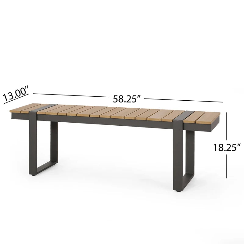 RV Modern Outdoor Dining Bench Stool, Gray + Natural