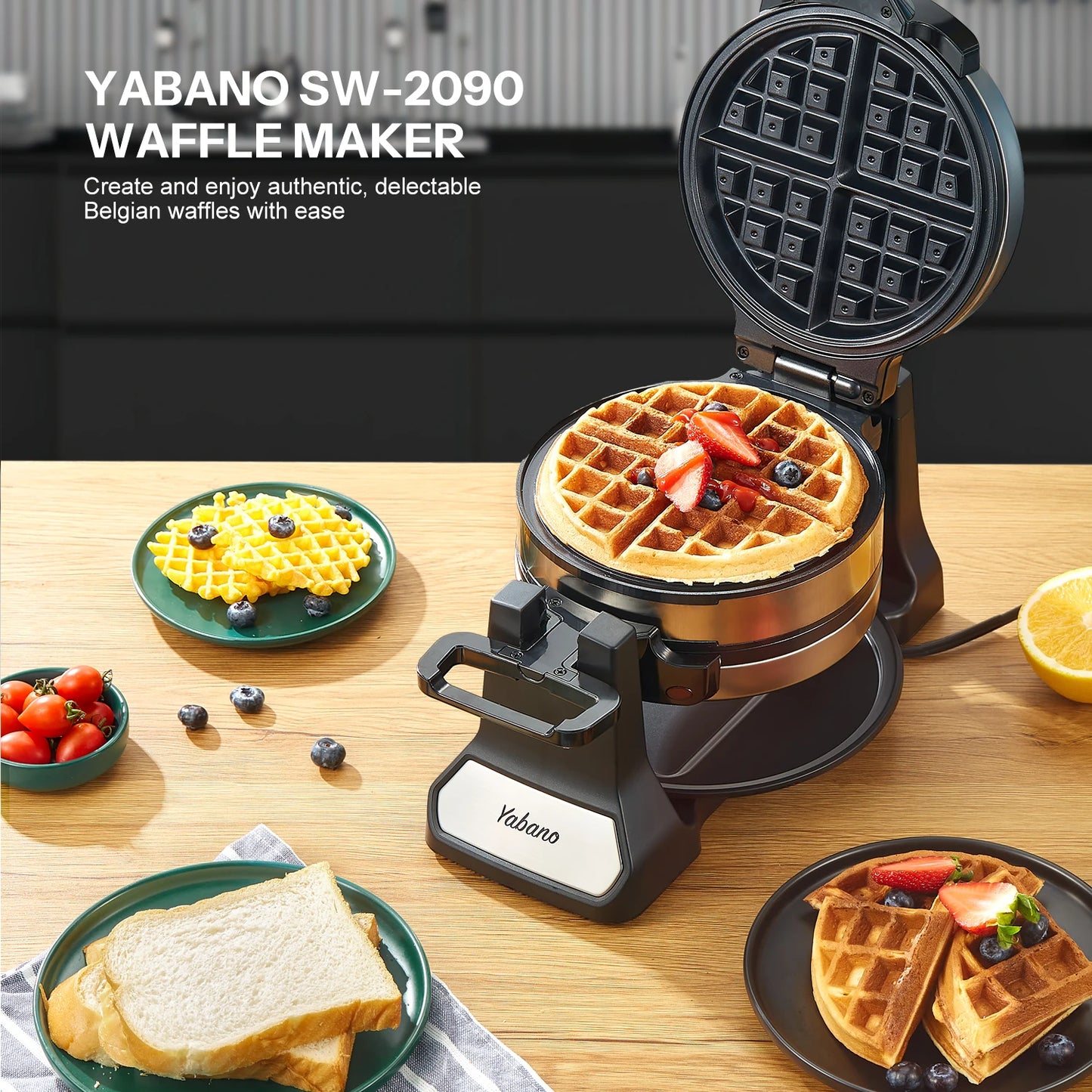 Belgian Waffle Maker, Classic Rotating Waffle Iron with Nonstick Plates,