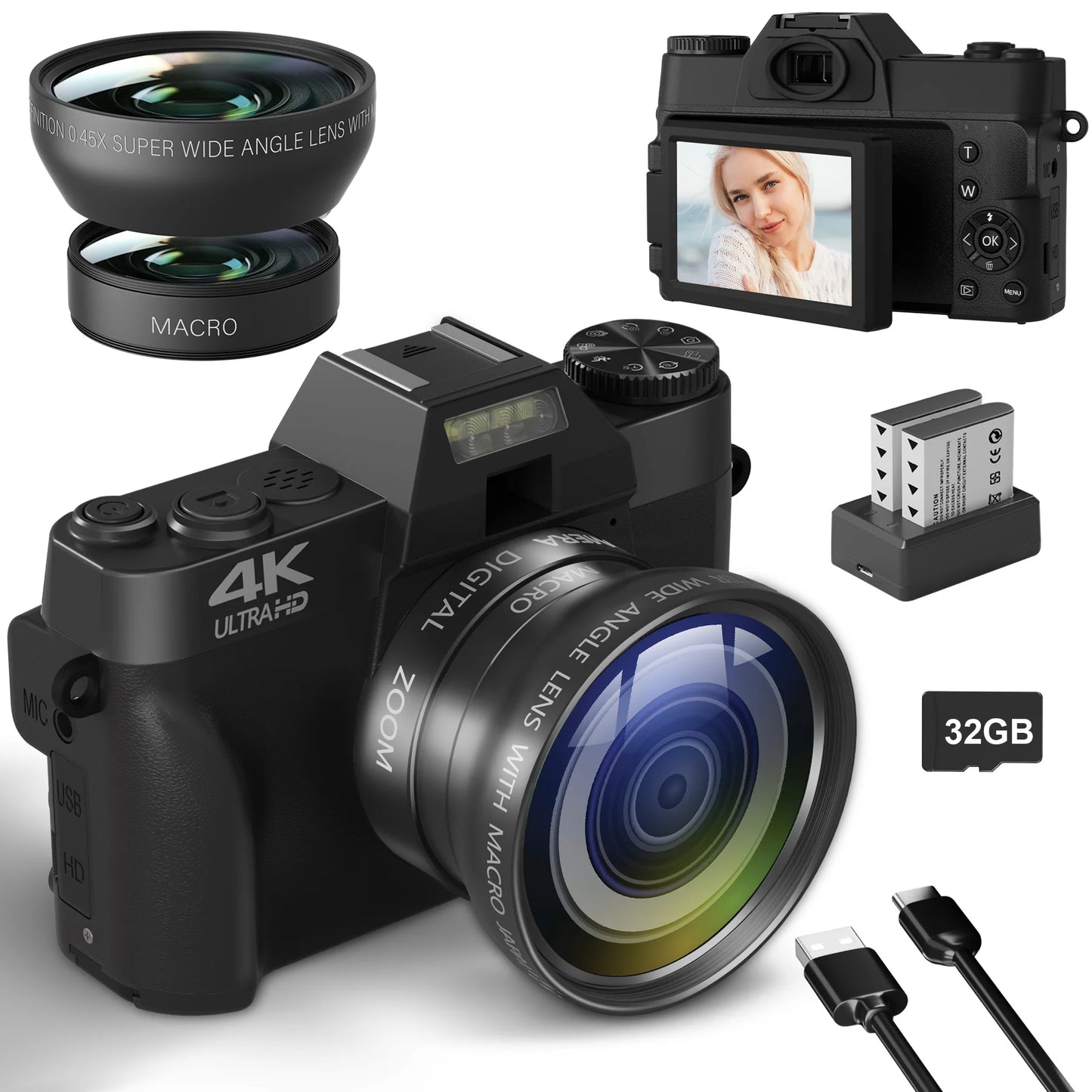 Compact Digital Photography Camera 4K WIFI Webcam Retro Vlog