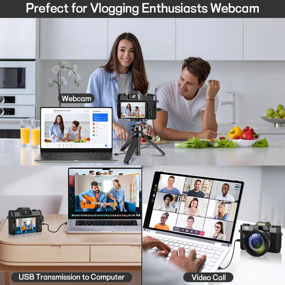 Compact Digital Photography Camera 4K WIFI Webcam Retro Vlog